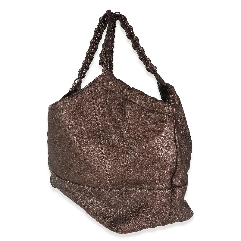 Brown Distressed Caviar Coco Cabas XL Tote