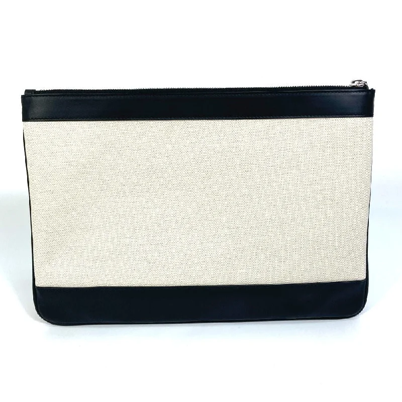 BALENCIAGA Clutch bag 420407 Canvas, Leather Ivory logo Navy clip M unisex(Unisex)