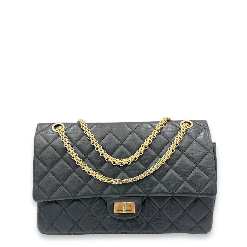 2.55 Shoulder Bag Large Black in Calfskin, Gold hardware