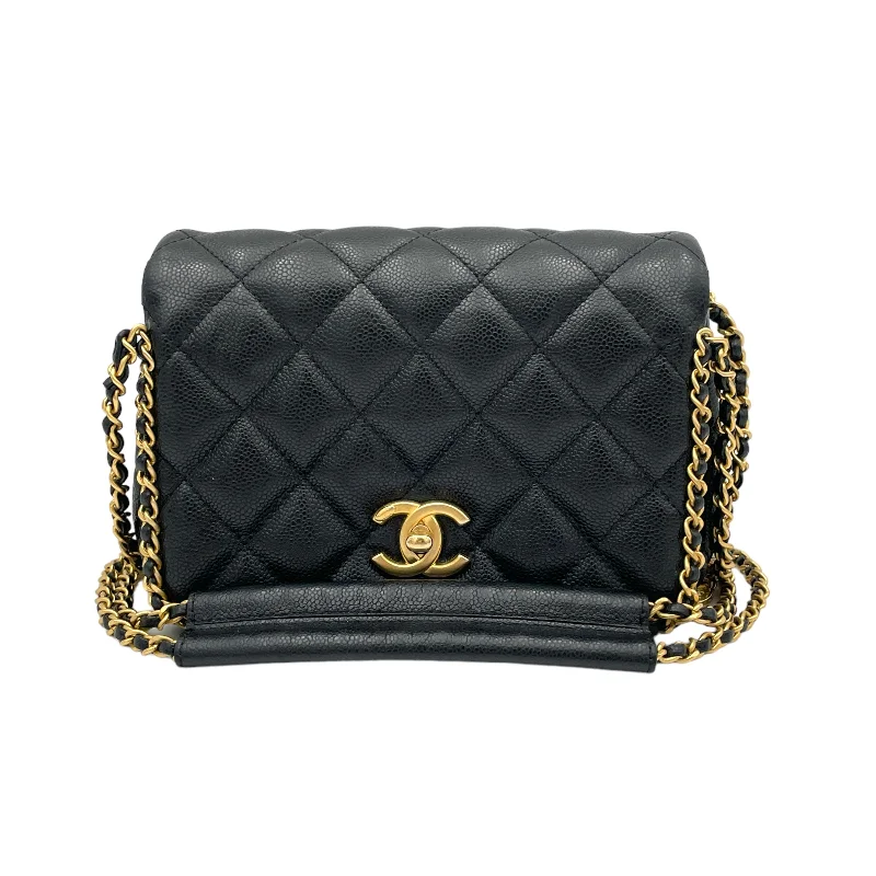 22K Chain Black Shoulder Bag in Caviar Leather, Gold hardware