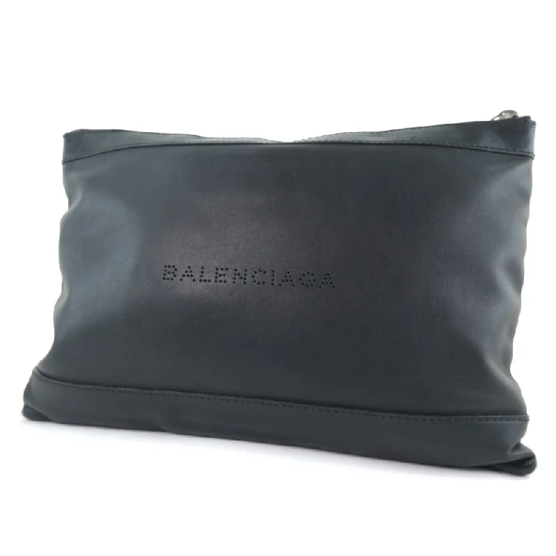 BALENCIAGA business bag 37373 Calfskin black Clutch bag Navy clip M unisex(Unisex)