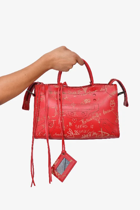 Balenciaga Red Leather Valentine's Day Blackout City Bag With Strap