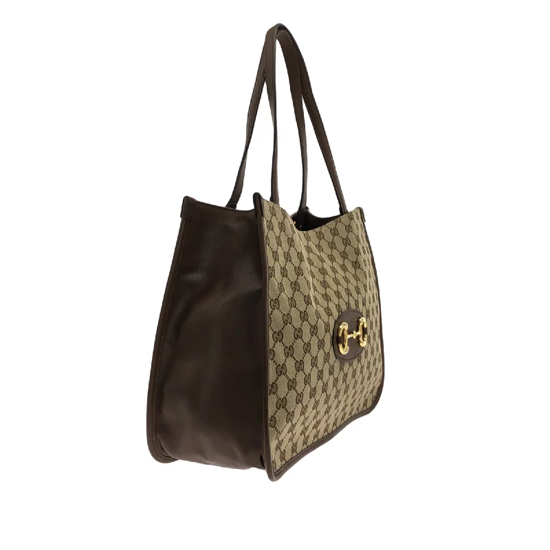 Brown Gucci GG Canvas Horsebit 1955 Tote Bag