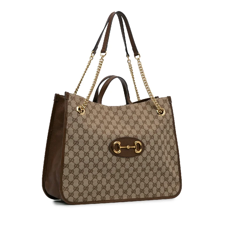 Brown Gucci Large GG Canvas 1955 Horsebit Chain Tote Satchel