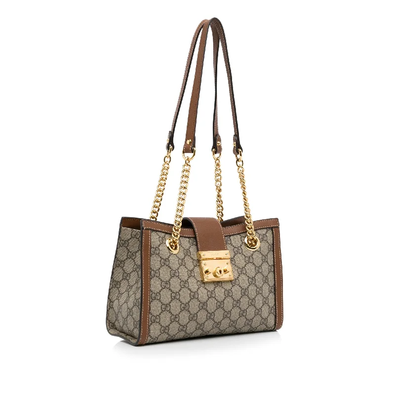 Brown Gucci Small GG Supreme Padlock Tote