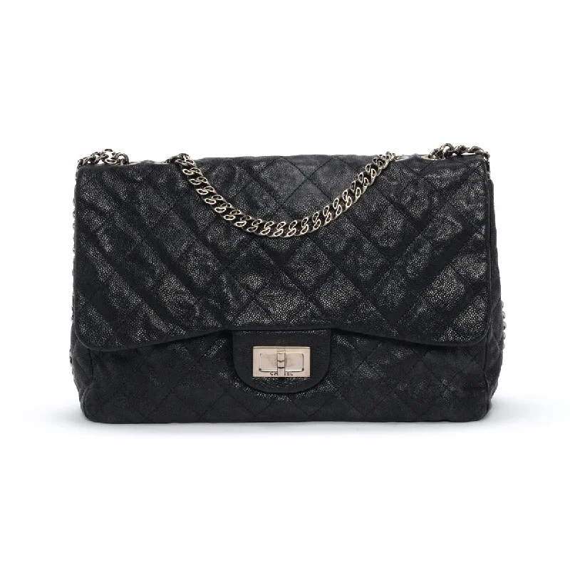 Chanel Black Caviar Bijoux Chain Jumbo Single Flap Bag