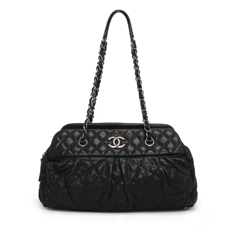 Chanel Black Iridescent Calfskin Chic Quilt Bowling Bag