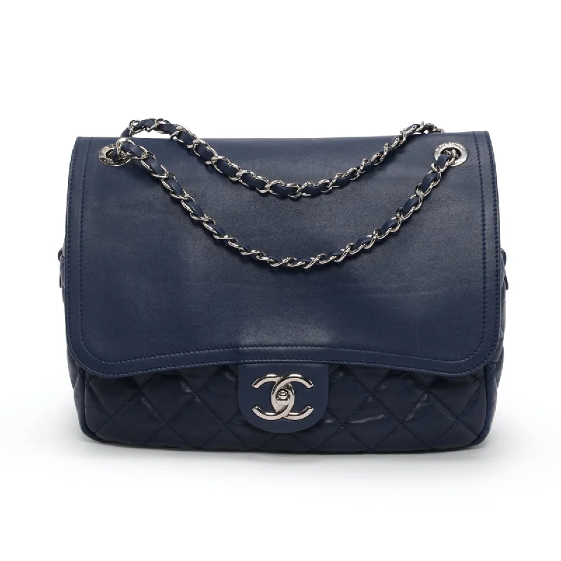 Chanel Blue Calfskin In The Mix Single Flap Bag