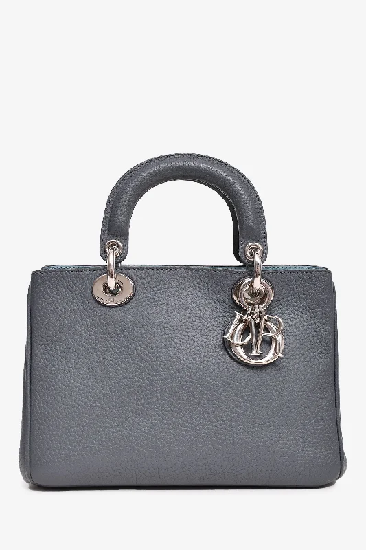 Christian Dior Grey Grained Leather 'Diorissimo' Tote with Strap