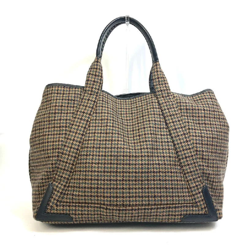 BALENCIAGA Shoulder Bag 339936 Canvas / leather Brown Houndstooth Navy Hippo M Women