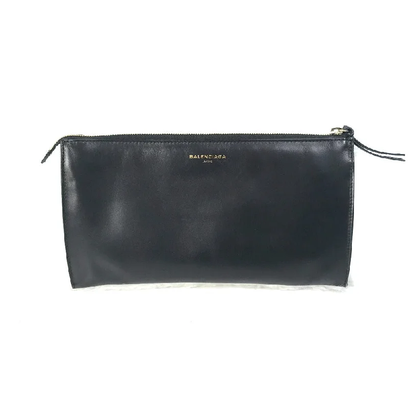 BALENCIAGA Clutch bag 347238 Leather, Mouton Black White logo Women