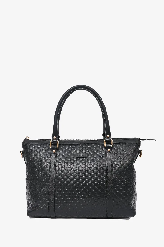 Gucci Black Leather Microguccissima Top Handle with Strap