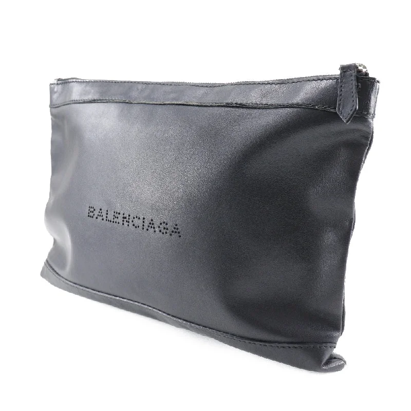 BALENCIAGA Clutch bag 373834 lambskin black Navy clip M unisex(Unisex)