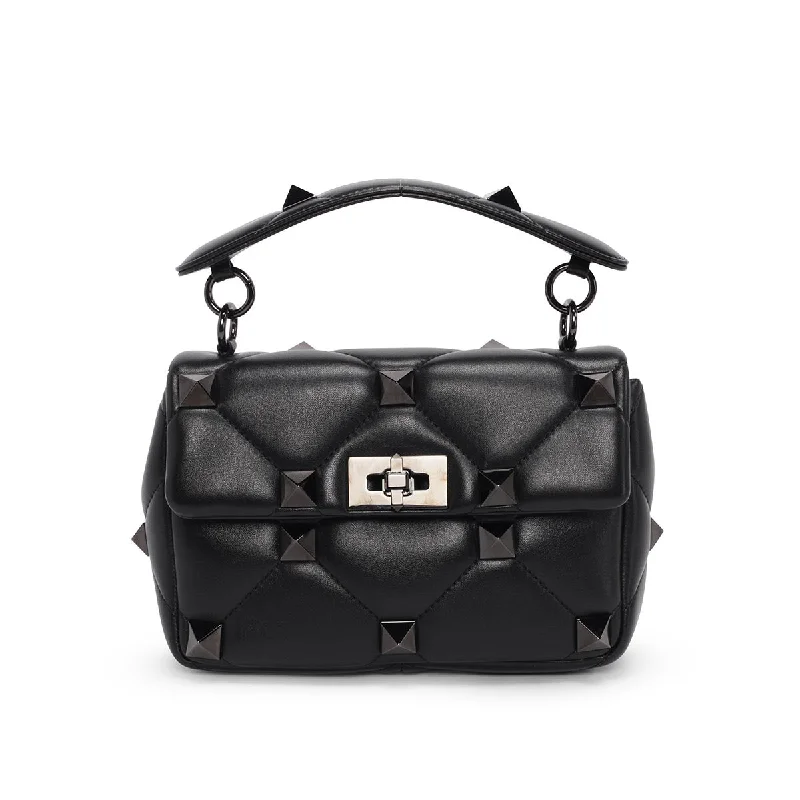 Valentino Black Lambskin Small Roman Stud Shoulder Bag