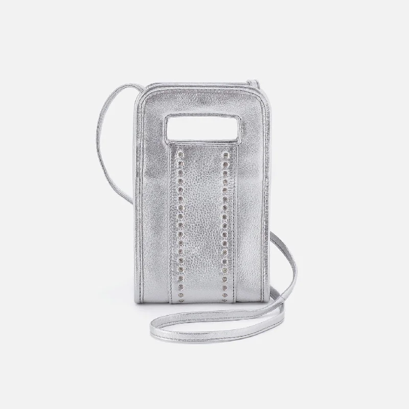 Ace Phone Crossbody in Metallic Leather - Argento