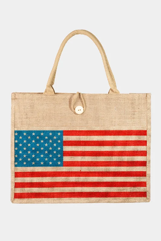 American Flag Burlap Tote Bag