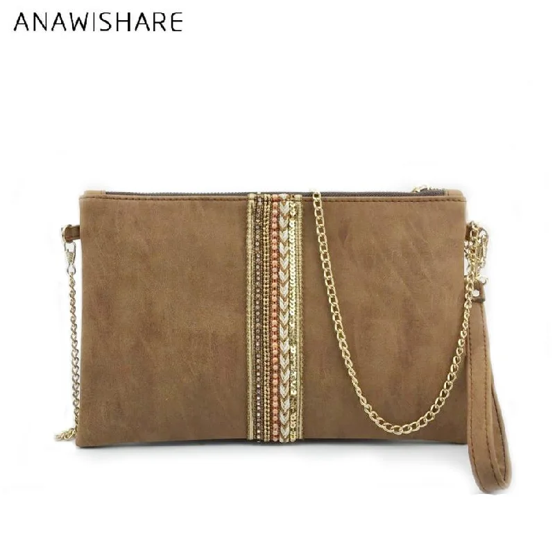 ANAWISHARE Women Day Clutches Leather Handbag Diamond Small Crossbody Bag For Women Messenger Bags Envelope Evening Party Bags