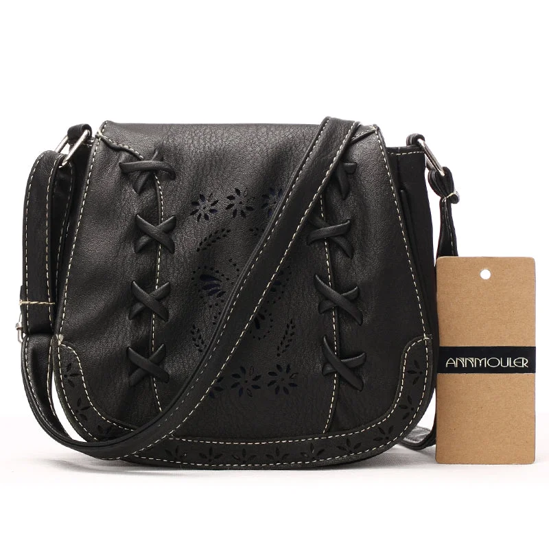 AnnaMouler Floral and Butterfly Hollow Out Design Crossbody Bag Black