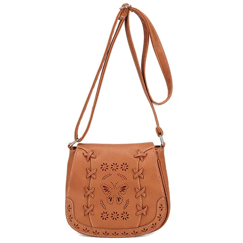 AnnaMouler Floral and Butterfly Hollow Out Design Crossbody Bag Brown