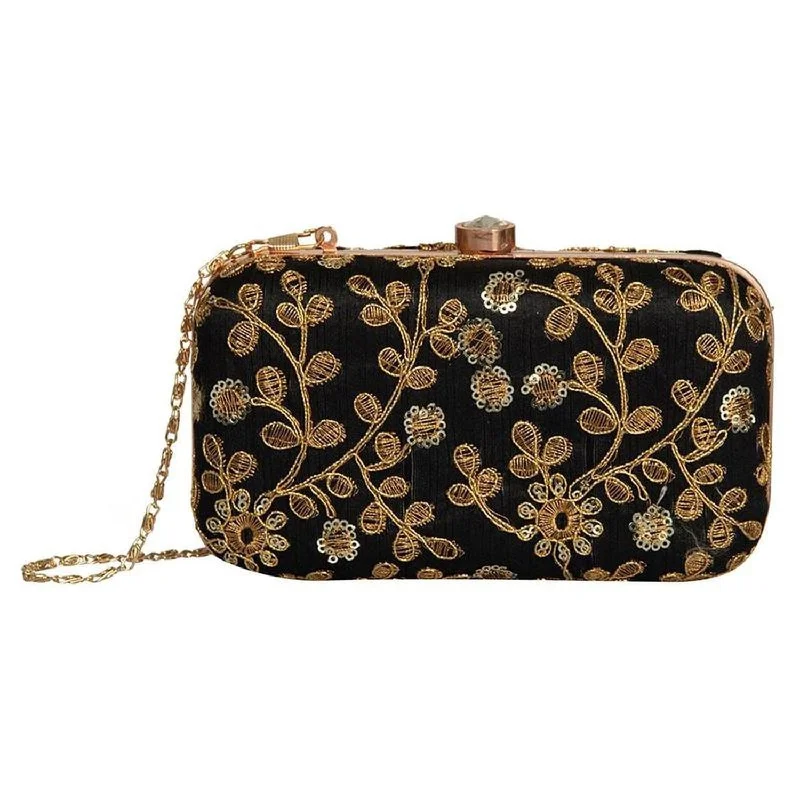 Black with Golden Embroidery Party wear Designer Women Clutch