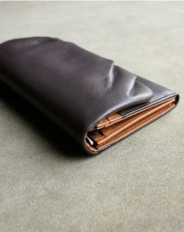 Classic Coffee Leather Womens Wallet Bifold Clutch Wallet Long Wallet for Women