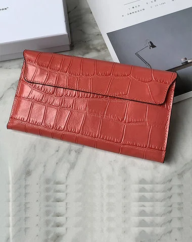 Cute Women Red Vegan Leather Long Wallet Crocodile Pattern Card Holder Clutch Wallet For Women