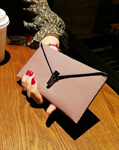 Cute Womens Pink Leather Envelope Wallet Slim Clutch Purse Checkbook Long Wallet for Women