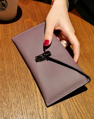 Cute Womens Purple Leather Envelope Wallet Slim Clutch Purse Checkbook Long Wallet for Women