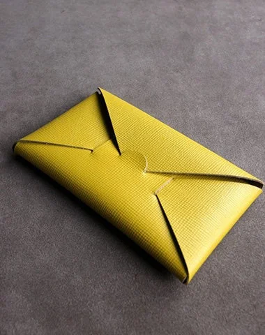 Cute Womens Yellow Leather Envelope Wallet Slim Clutch Purse Checkbook Long Wallet for Women