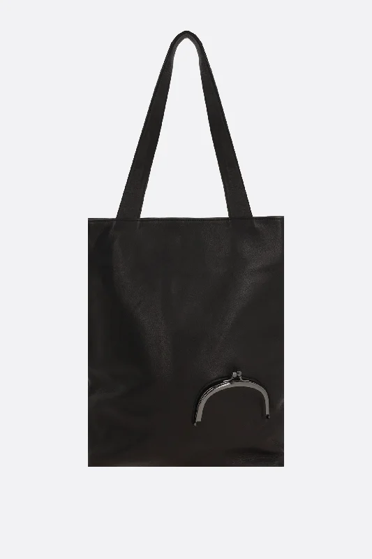 Clasp small grainy leather tote bag