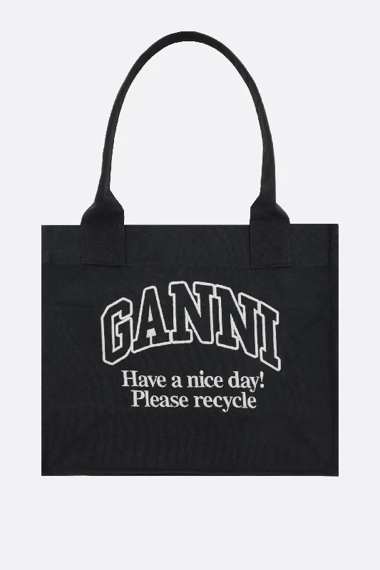 logo embroidered canvas tote bag