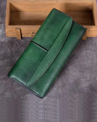 Green Vintage Womens Leather Trifold Long Wallet Purse CLutch Phone Wallet for Ladies