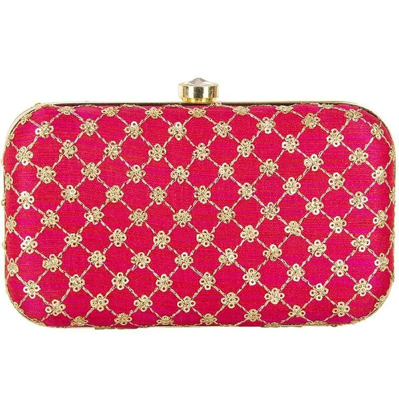 Hot Pink Sparkling Bridal Party Wear Clutch Purse for Women