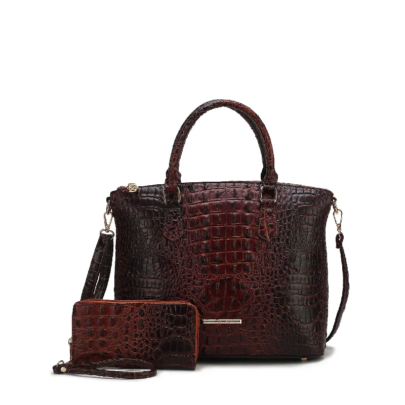 Liora Croc Embossed Tote Bag and Set