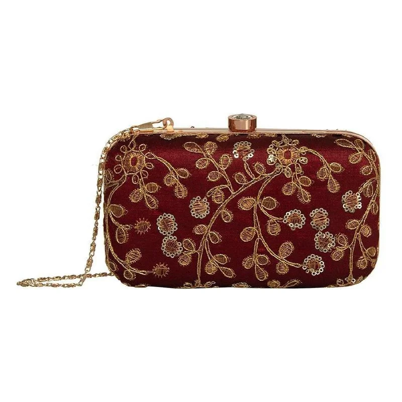 Maroon Zari Embroidery Party wear Bridal Fancy Designer clutches