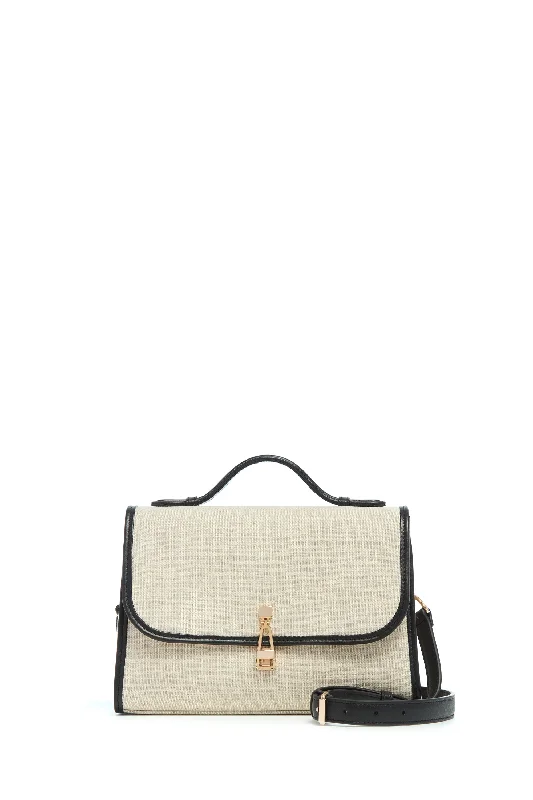 Medium Leonora Flap Bag in Beige Linen