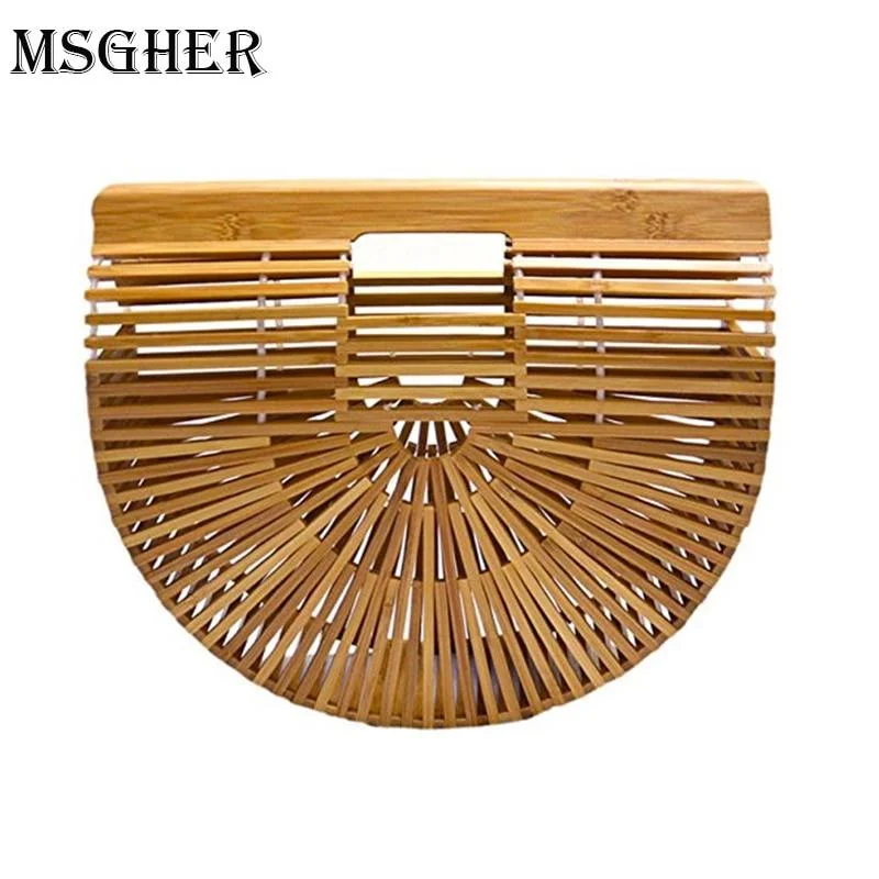 MSGHER Bamboo Round Bag Wooden Handbags Women Shopping Hollow Out Woven Beach Bags For Women Summer Luxury Designer Hand Bag