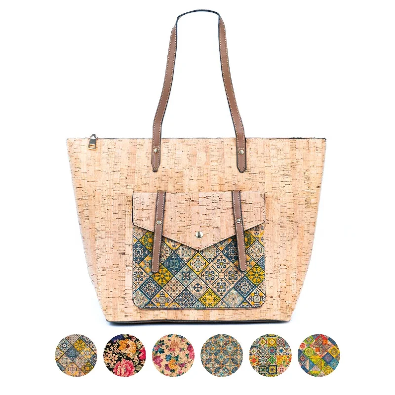 Natural Cork and Printed Cork Tote Bag with PU Handles BAG-2333