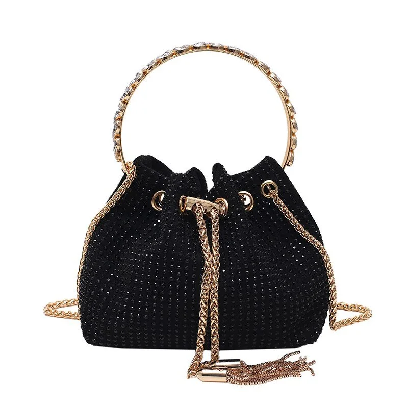 Trendy and Colorful: Women's Diamante Chain Tassel Crossbody Bucket Bag