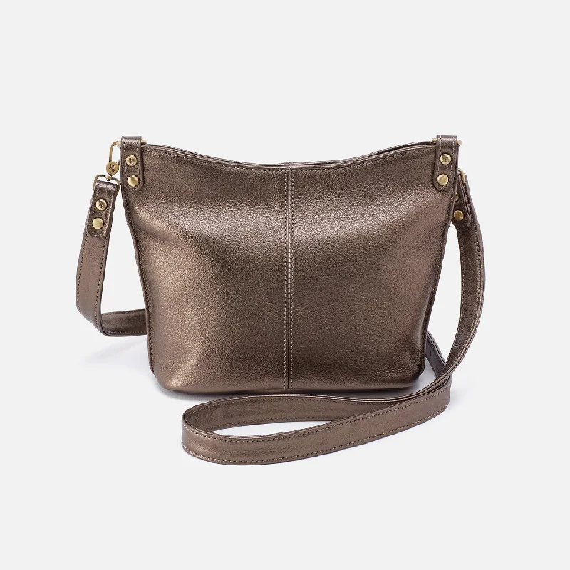 Pier Small Crossbody in Pebbled Metallic Leather - Pewter