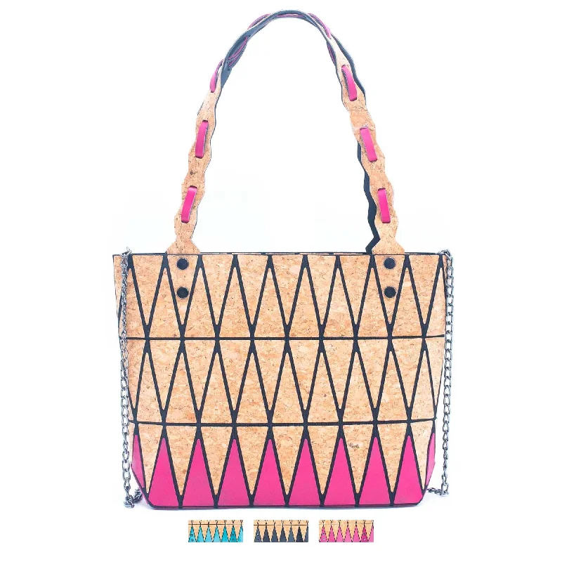 Pink black and lake blue Natural Cork Geometric handbags BAG-2212