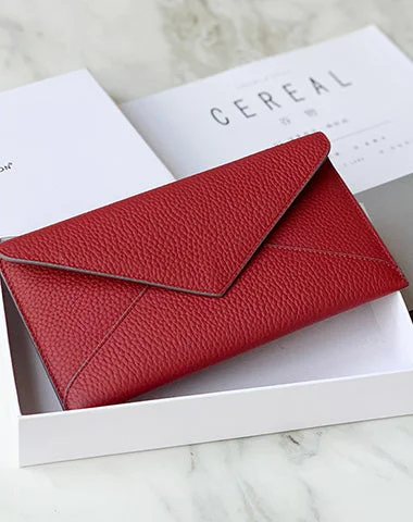 Red Envelope Leather Womens Long Wallet Slim Clutch Checkbook Wallet for Women