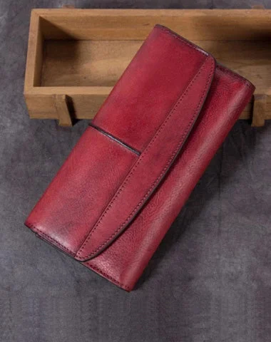 Red Vintage Womens Leather Trifold Brown Long Wallet Purse Green CLutch Phone Wallet for Ladies