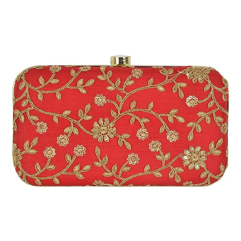 Red with Golden Embroidery Party wear Designer Women Clutch