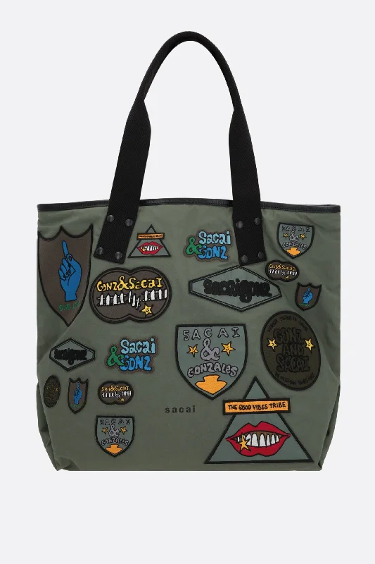 Gonz Multi Patch large nylon tote bag