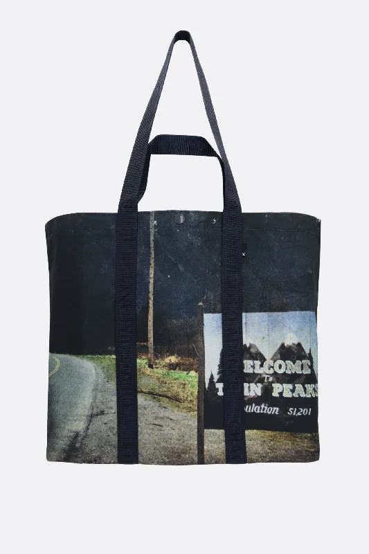 technical fabric tote with Twin Peaks print